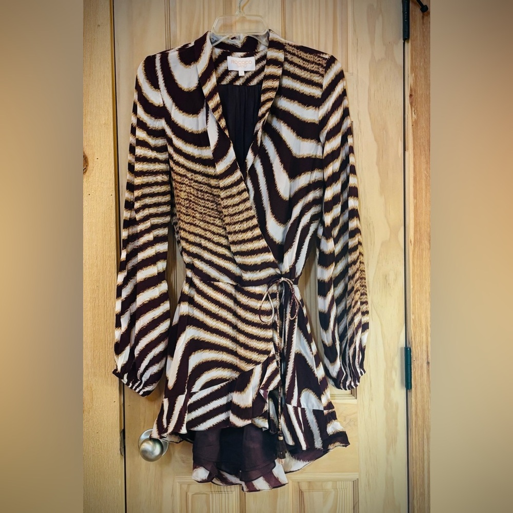 Rococo Sand Zebra-Print Mini Dress in Brown and Cream